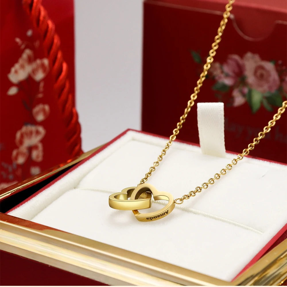 Coffret rose éternelle avec collier coeur d’amour éternel