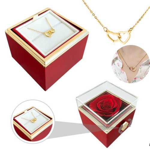 Coffret rose éternelle avec collier coeur d’amour éternel